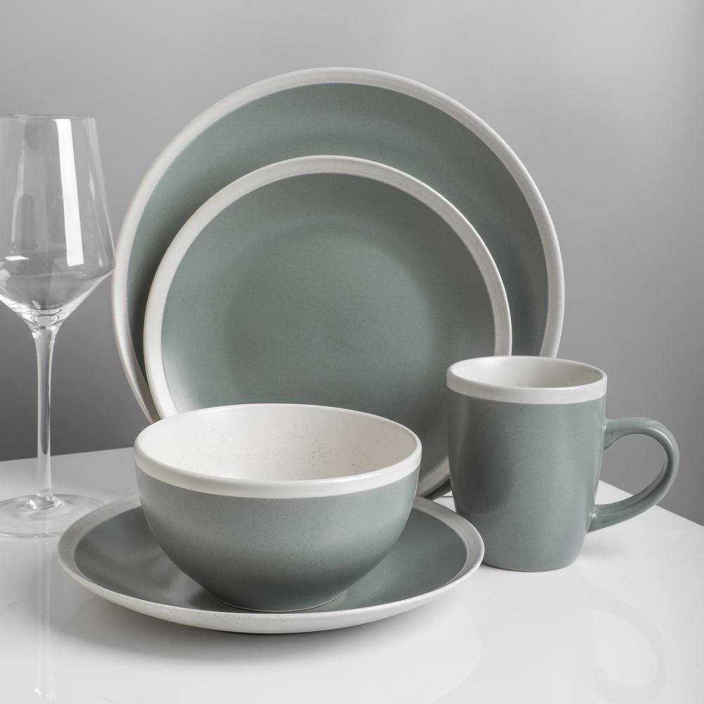 STONE LAIN Stone Lain Serenity 32-Piece Dinnerware Set Stoneware Service For 8 Green and Cream BLB0285-B020002