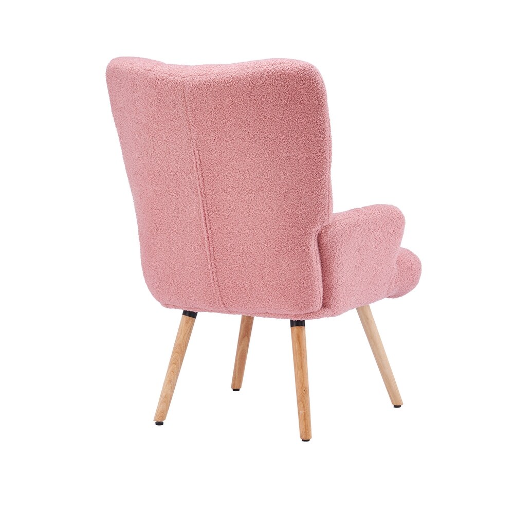 FERPIT Modern Accent Chair Upholstered Teddy Velvet Chair with Solid Wood Legs