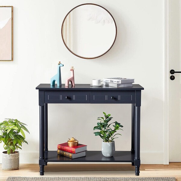 2-Tier Console Table with 2 Drawers， Sofa Table with Storage Shelves