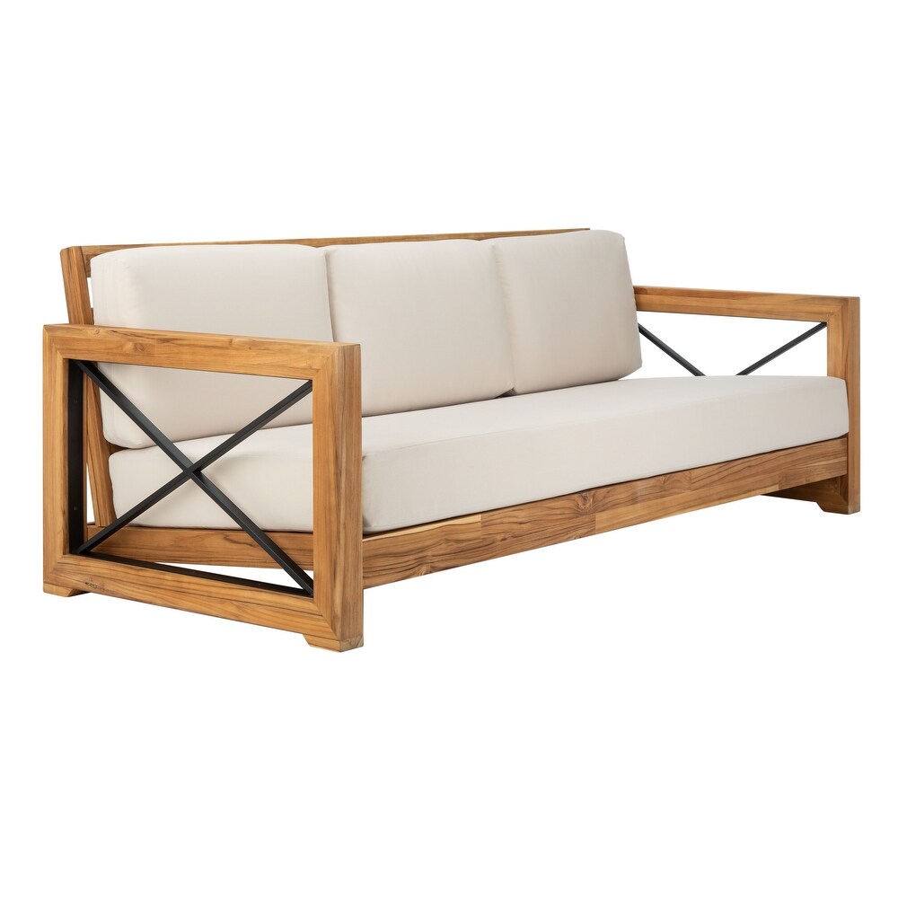 SAFAVIEH Couture Curacao Outdoor Teak 3 Seat Sofa