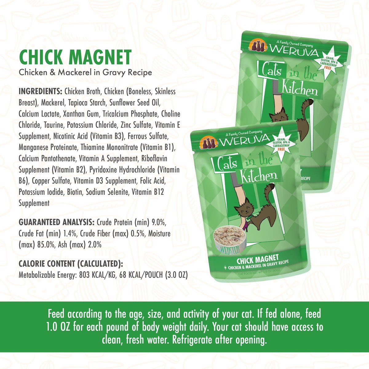 Weruva Cats in the Kitchen Chick Magnet Chicken and Mackerel Recipe Grain-Free Cat Food Pouches