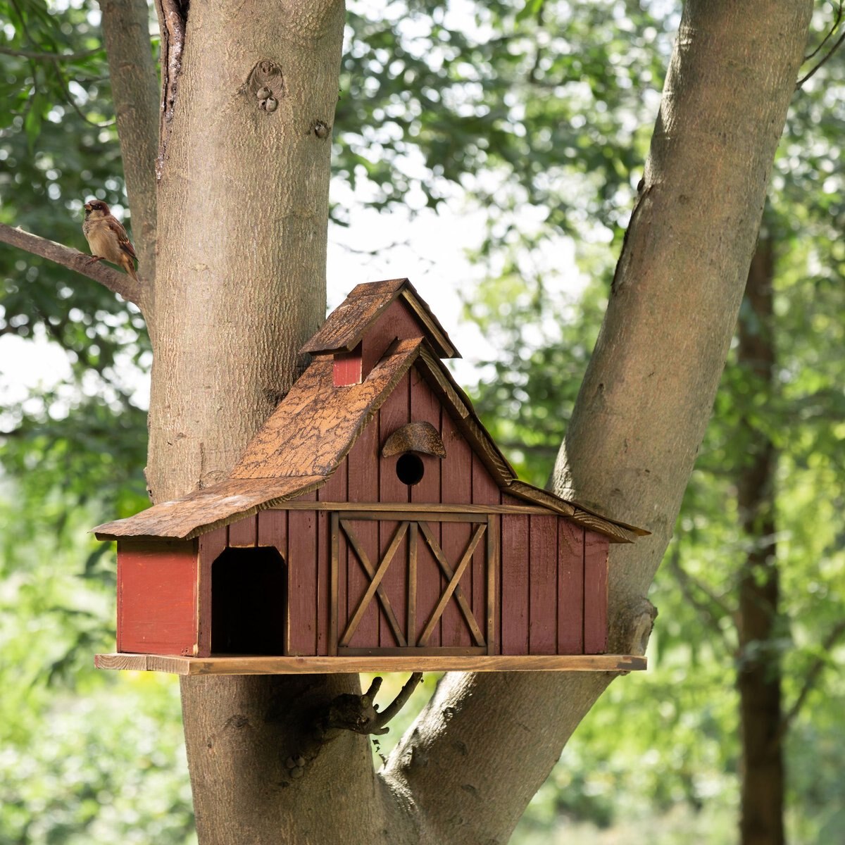 Glitzhome Extra-Large Rustic Wood Barn Bird House， 20.67-in