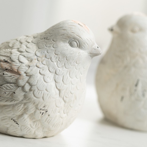 Sullivans Whitewashed Bird Figurine Set Of 2 5 quot h Off white