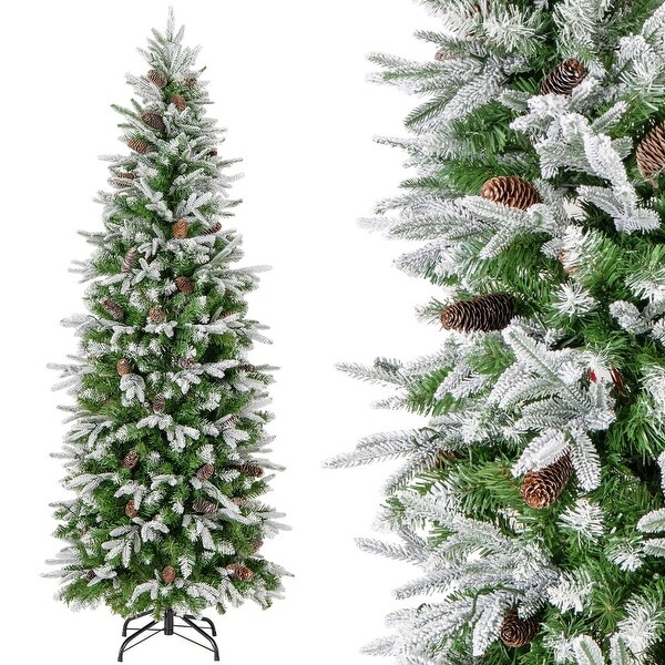 Costway 6/7.5/9 FT Flocked Christmas Tree with 671/913/1310 PE PVC