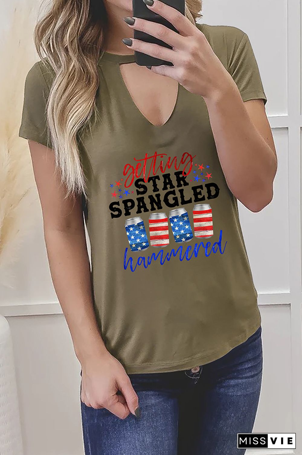 Star Spangled Hammered Beer Graphic Tees for Women Wholesale Short Sleeve T shirts Top