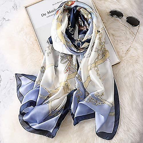 Women Floral Silk Scarf， Ladies Silk Scarf Blue Flowers Simple Stylish Wraps