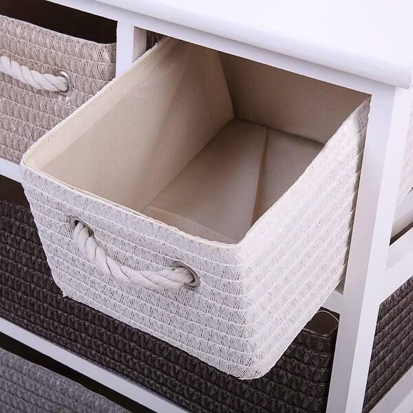 3-Layer Wood Nightstand， Storage Table with 4 Woven Basket - - 34460001