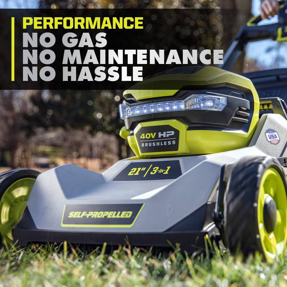 RYOBI 40V HP Brushless 21 in. Cordless Battery Walk Behind Self-Propelled Lawn Mower with (2) 6.0 Ah Batteries and Charger RY401140