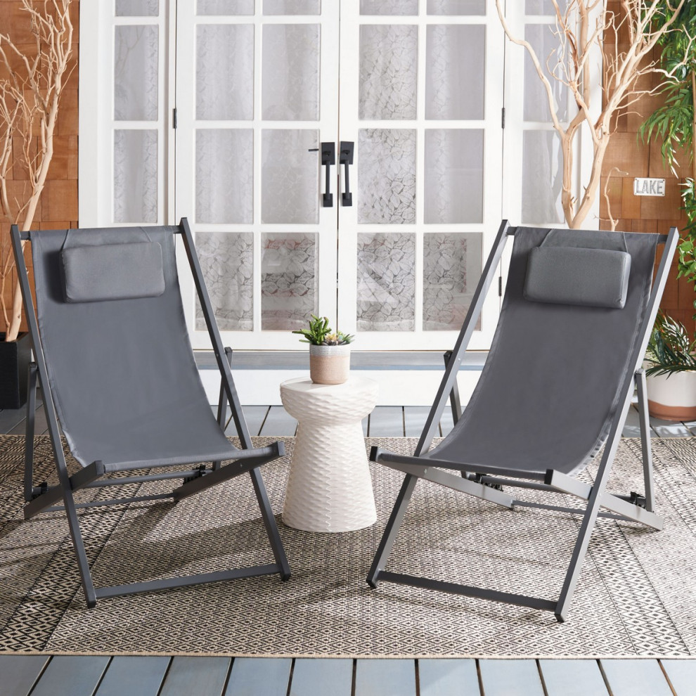 Safavieh Outdoor Camlin Set of 2 Sling Chairs   Transitional   Outdoor Lounge Chairs   by Safavieh  Houzz