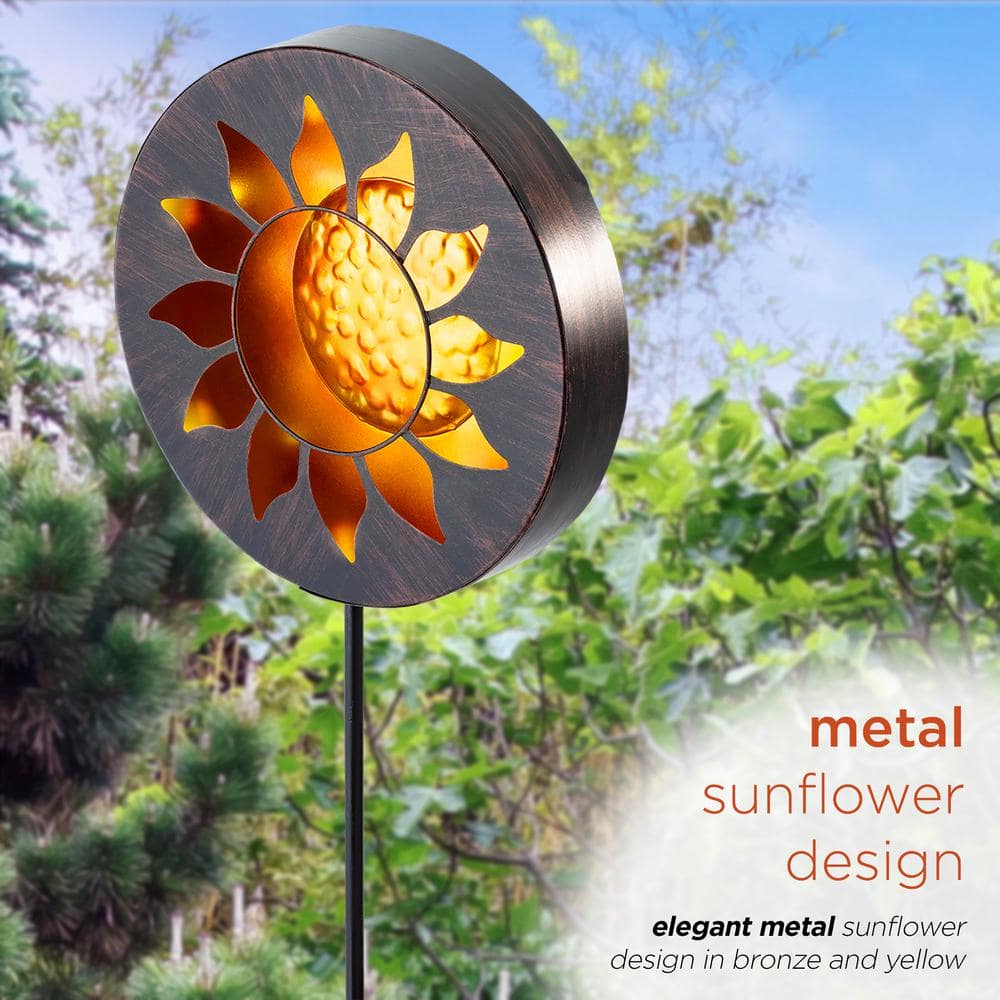 Alpine Corporation 40 in. Tall Outdoor Solar Powered Garden Stake Sunflower Design with LED Lights ZEN280TM