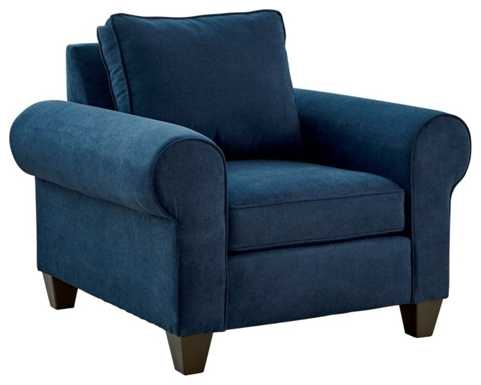 Picket House Furnishings Sole 42 quotW Wood  ampFabric Accent Chair in Jessie Navy   Contemporary   Armchairs And Accent Chairs   by Homesquare  Houzz