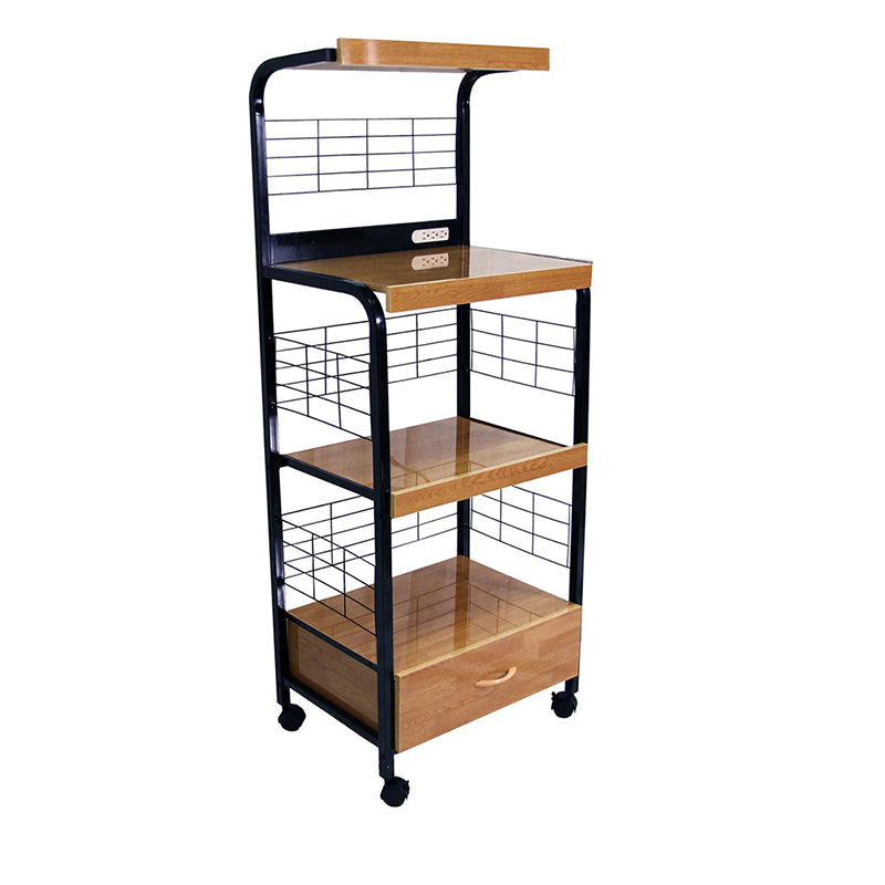 Black Microwave Cart with Outlet - Brown