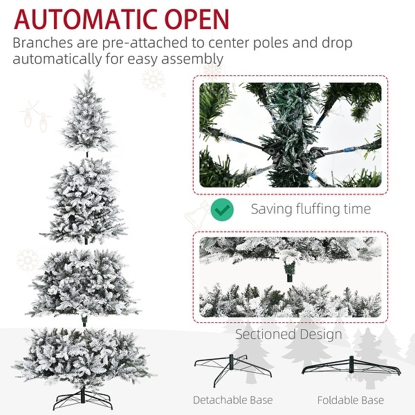 9ft Pine Snow Flocked Artificial Auto Open Christmas Tree with 616 Realistic Cedar Branches