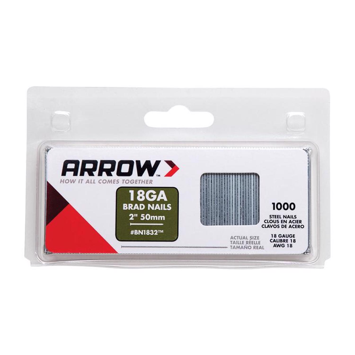 Arrow 2 in. 18 Ga. Straight Strip Galvanized Brad Nails 1，000 pk