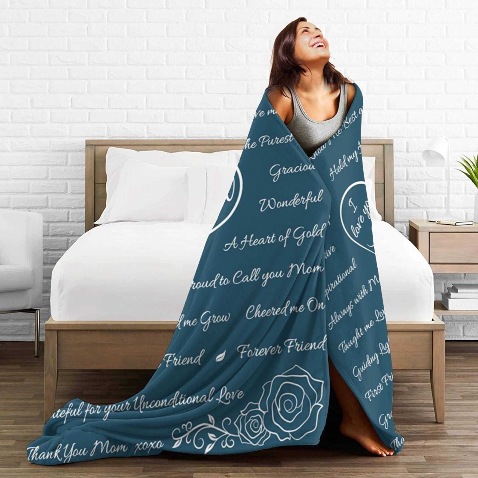 Newhomestyle I Love You Mom Blanket Throw Blanke，Gifts for Mom， Christmas for Mom Gifts， Mom Birthday Gifts，Coral Blue