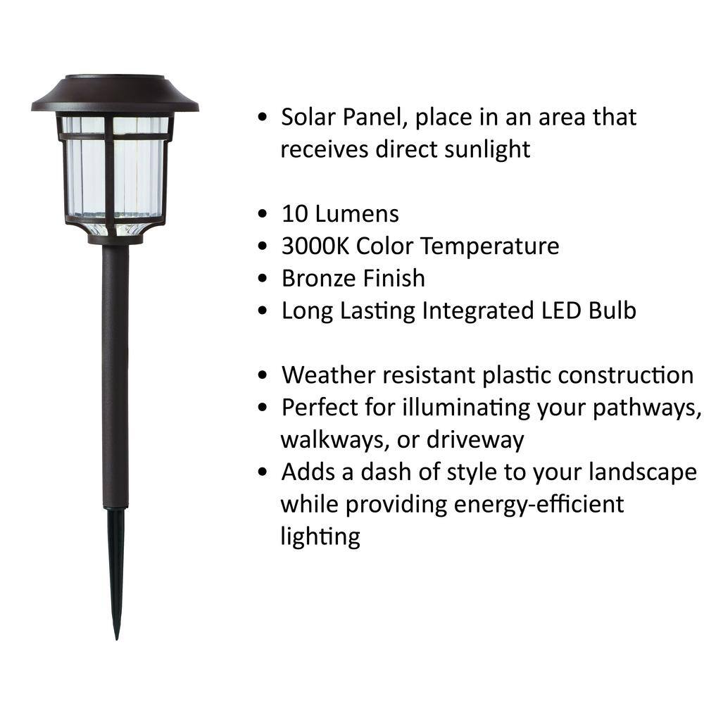 Hampton Bay Bellingrath 10 Lumens Solar Bronze LED Path Light P3100-01-12