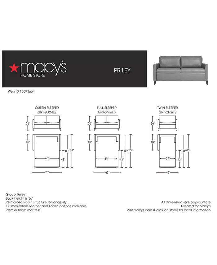 Furniture Priley 70 Leather Queen Sleeper Sofa