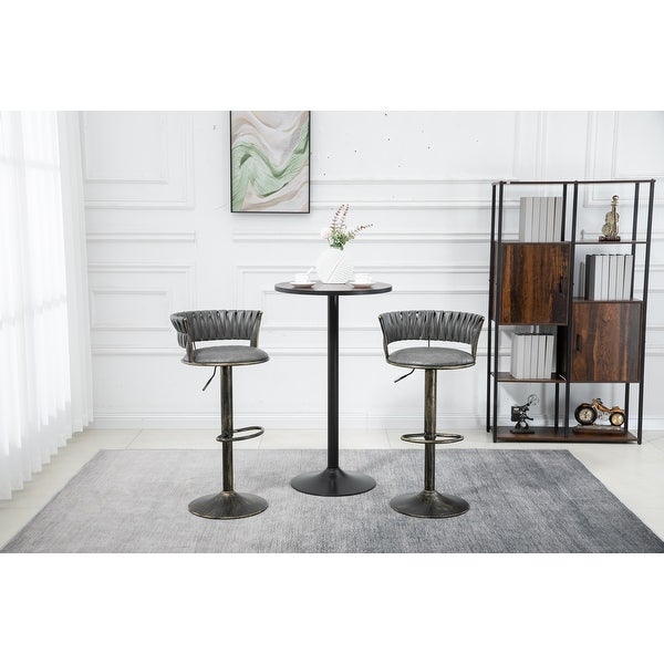 PU Fabric Swivel Adjustable Height Armless Bar Stools With Metal Footrest(set of 2)