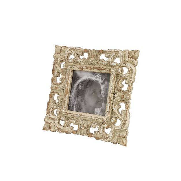 Wooden Scroll Handmade Intricate Carved 1 Slot Photo Frame White Olivia amp May