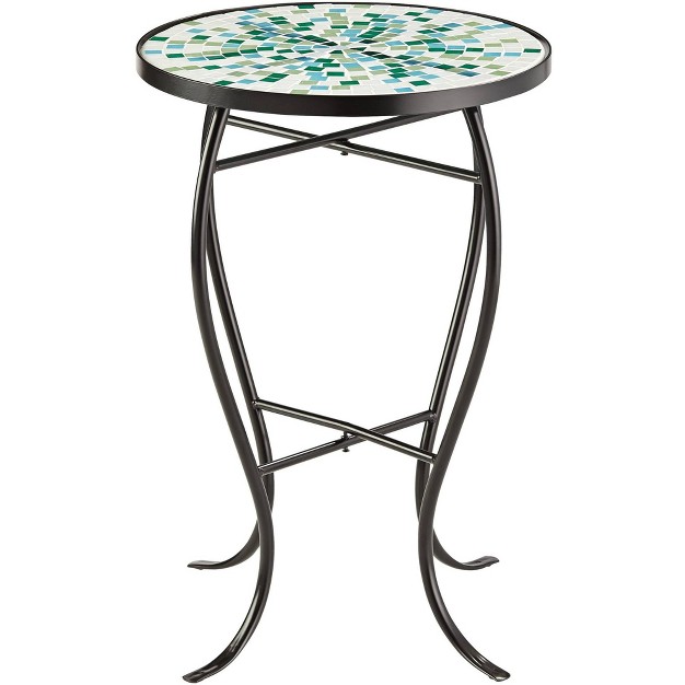 Wide Set Of 2 Aqua Green Mosaic Tabletop Front Porch Patio Home House