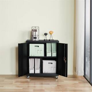 Black 27.56 in. W x 31.5 in. H 2-Tier Metal Lockable Storage File Cabinet with 2-Doors and 1-Adjustable Shelves LL-W32805557