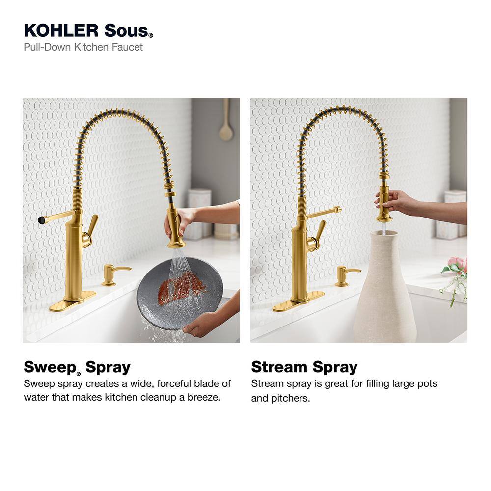 KOHLER Sous Pro-Style-Single Handle Pull Down Sprayer Kitchen Faucet in Vibrant Brushed Moderne Brass K-R10651-SD-2MB