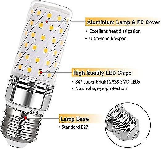 E27 Led Corn Light Bulb 12w Cool White 6000k， 360 Beam Angle， Es Led Corn Lamp， Not Dimmable， Pack O