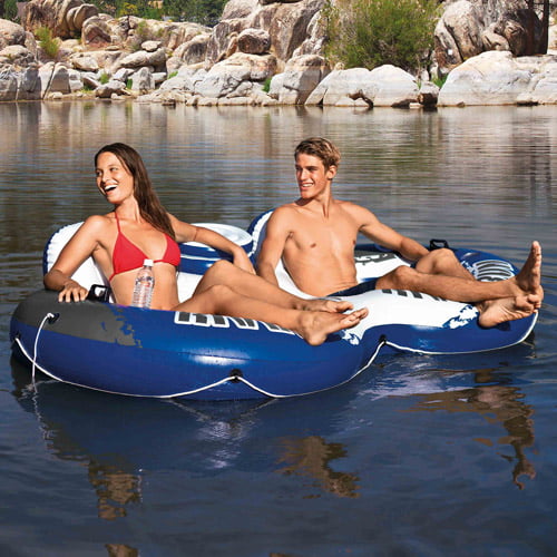 Intex Inflatable River Run II Double Seater Lounge Pool Float, Blue & White, 95.5 x 62 inches, Adult 18+