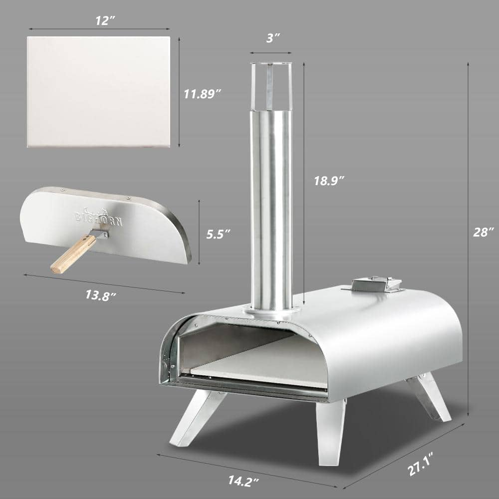 BIG HORN Pizza Ovens Wood Pellet Pizza Oven Wood Fired Pizza Maker Portable Stainless Steel Pizza Grill SRPG18003