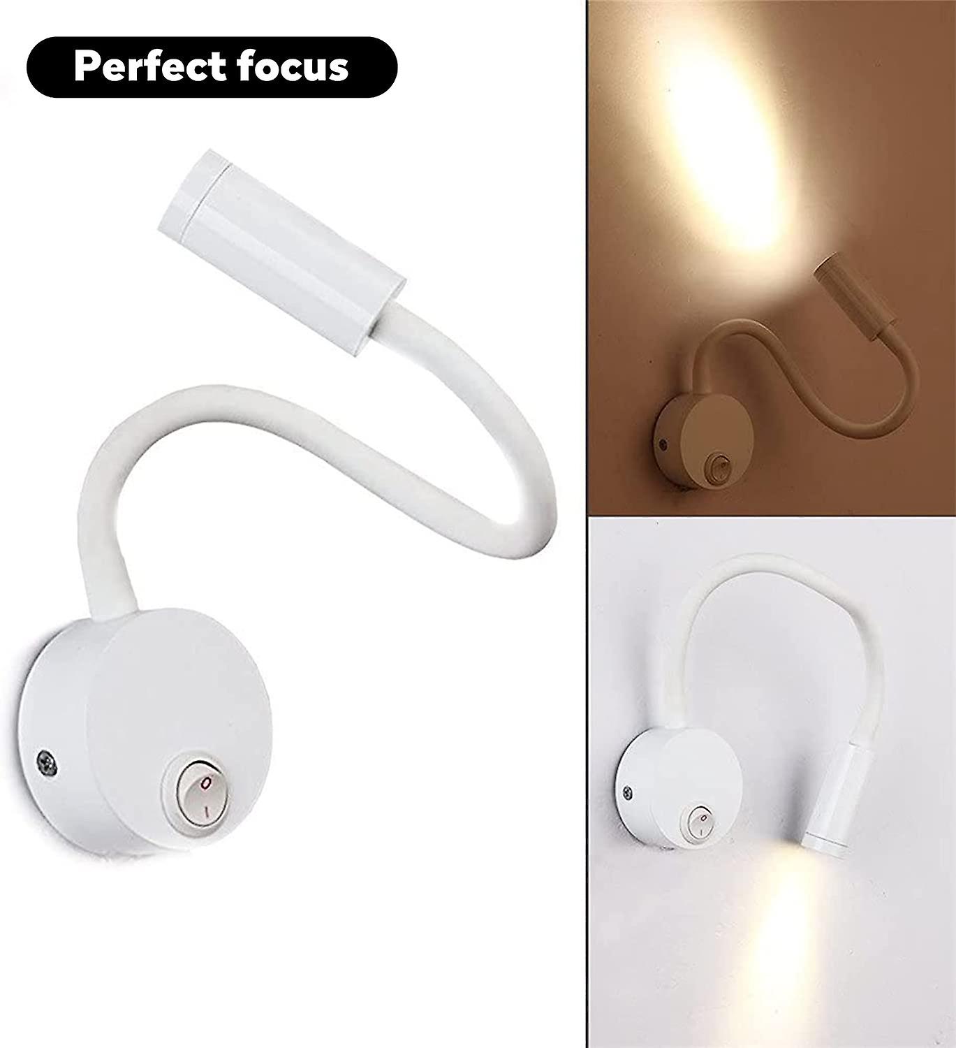 2 Pieces Led Reading Light Wall Mounted Aluminum Silver Color， Desk Lamp Warm White Light Eye Protection Design，with Switch