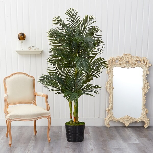 6' Golden Cane Artificial Palm Tree in Black Tin Planter