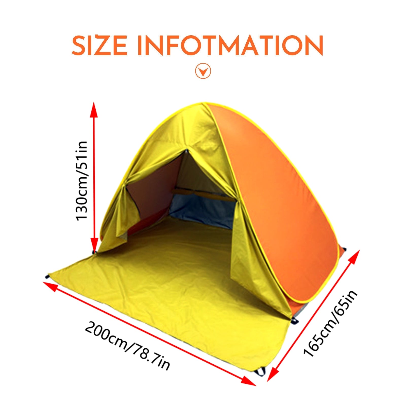 PVUEL Pop Up Beach Tent，  for 3-5 Person Triangle Portable Outdoor Sunshade Camping Canopy Shelter  Yellow and Orange