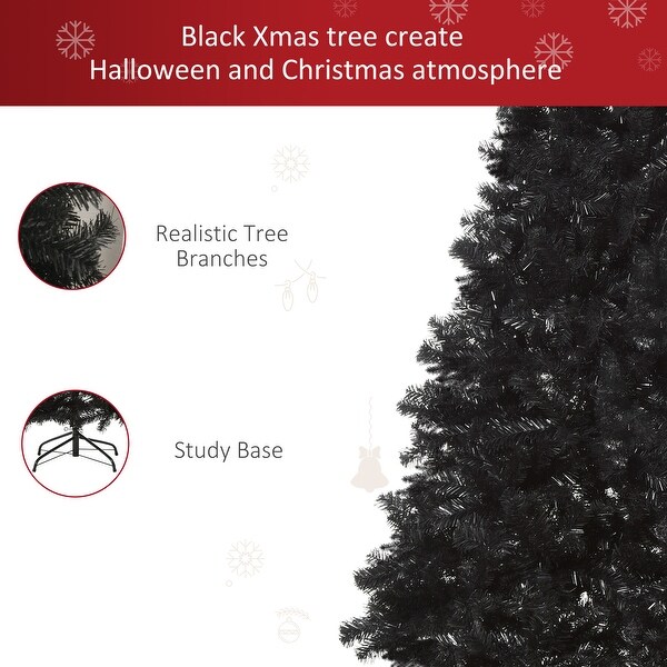 7ft HalloweenStyle Black Christmas Tree，Unlit Douglas Fir Artificial Tree with Realistic 1346 Tips