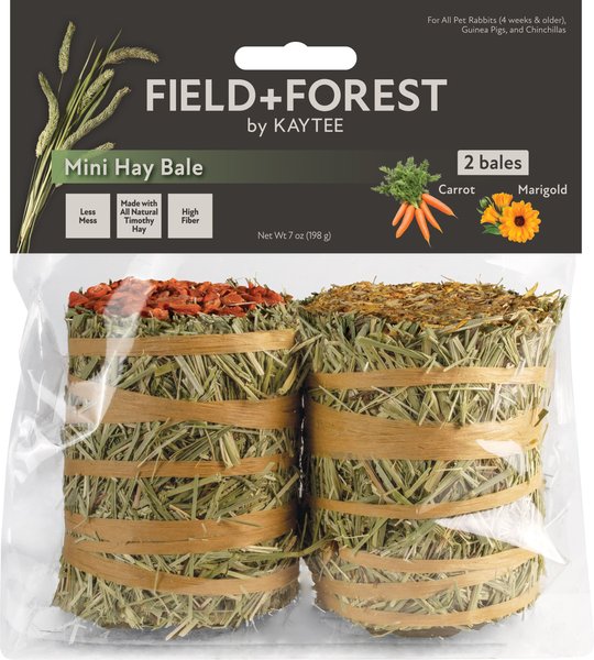 Field+Forest by Kaytee Mini Hay Bales Carrot Marigold Small Pet Hay， 7-oz bag， 2 count