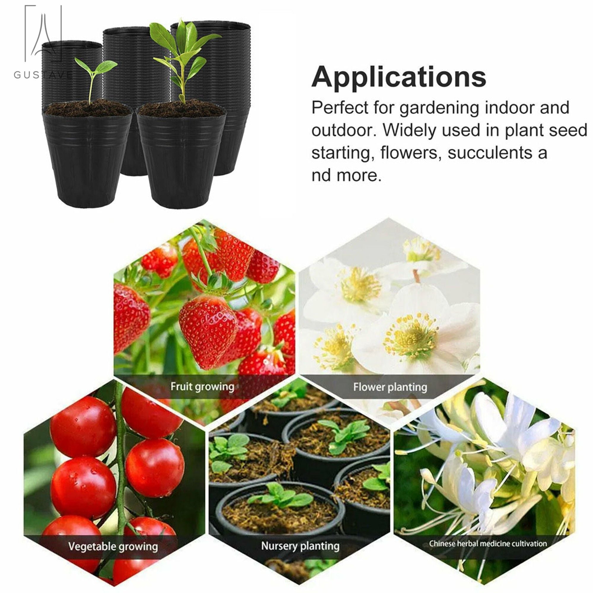 Gustave 100 Pack Plastic Seedlings Pots, Garden Nursery Pot Flower Plant Container for Indoor Outdoor Seedlings, Vegetables (2.56" x 2.56")