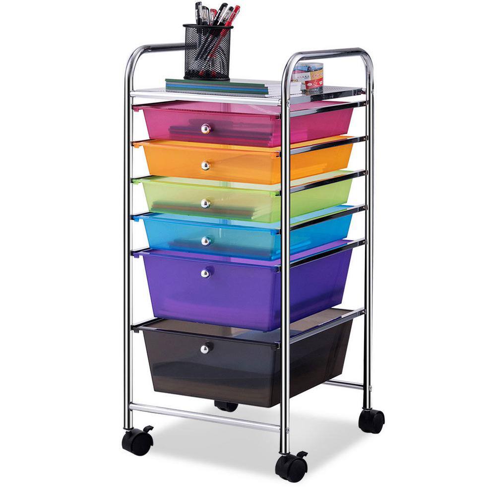 HONEY JOY 6 Drawer Scrapbook Paper Organizer Rolling Storage Cart for Office School Multicolor TOPB000937