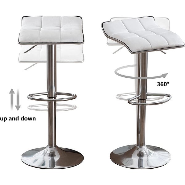 Bar Stools Set of 2 Square Backless Adjustable Tall Stools Pu Leather with Metal Base Swivel Counter Stools