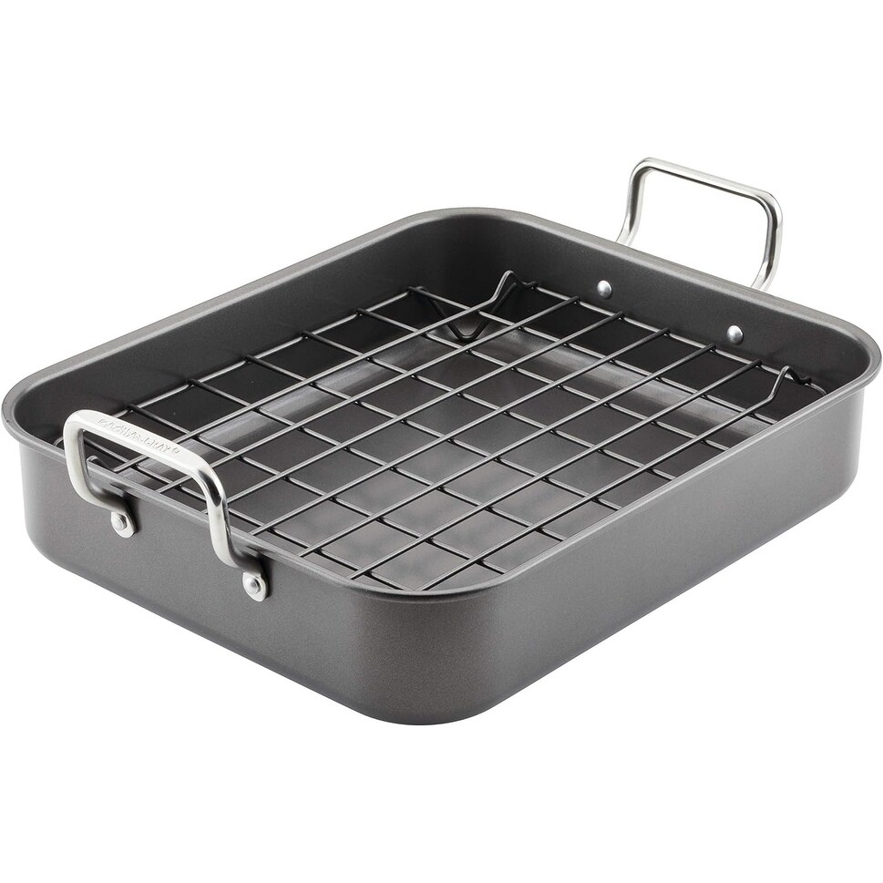 Bakeware Nonstick Roaster/Roasting Pan with Reversible Rack  16.5 Inch x 13.5 Inch