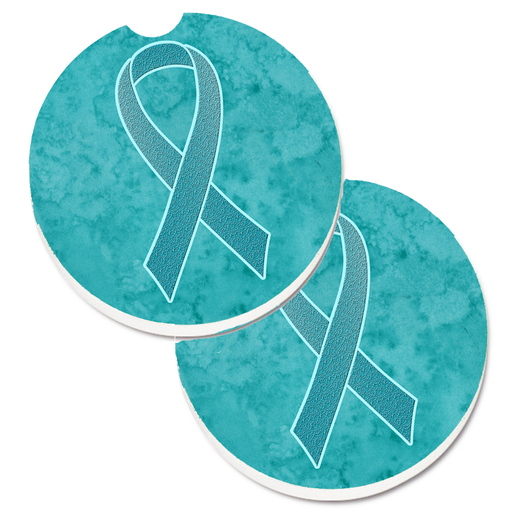 Carolines Treasures AN1201CARC Teal Ribbon for Ovarian Cancer Awareness Set of 2 Cup Holder Car Coasters ， Large，