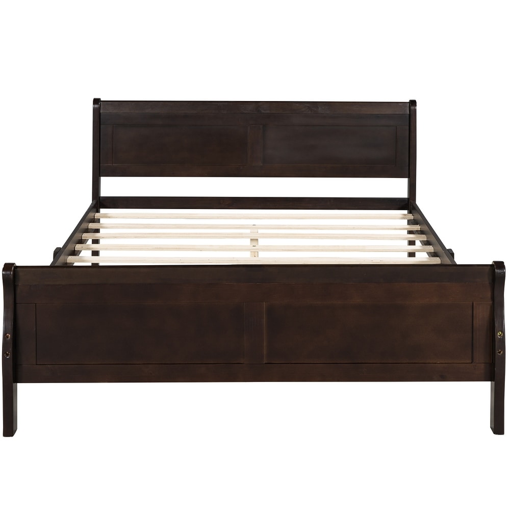 Full Wood Platform Sleigh Bed Frame with Headboard for Guest Living Room