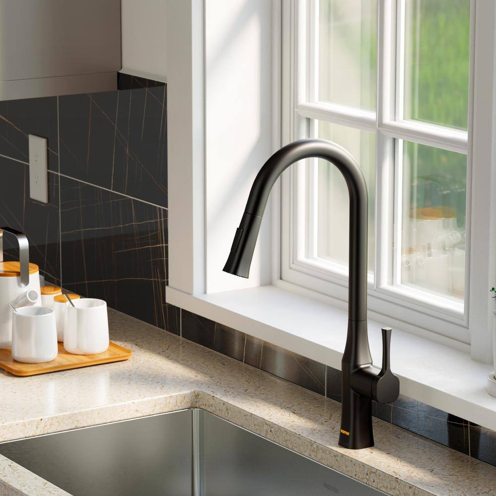 Karran Standerton Single Handle Pull-Down Sprayer Kitchen Faucet in Matte Black KKF140MB