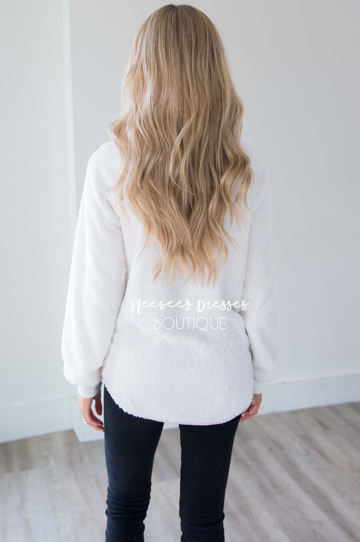 Trusted Heart Fuzzy Snap Button Pullover Sweater