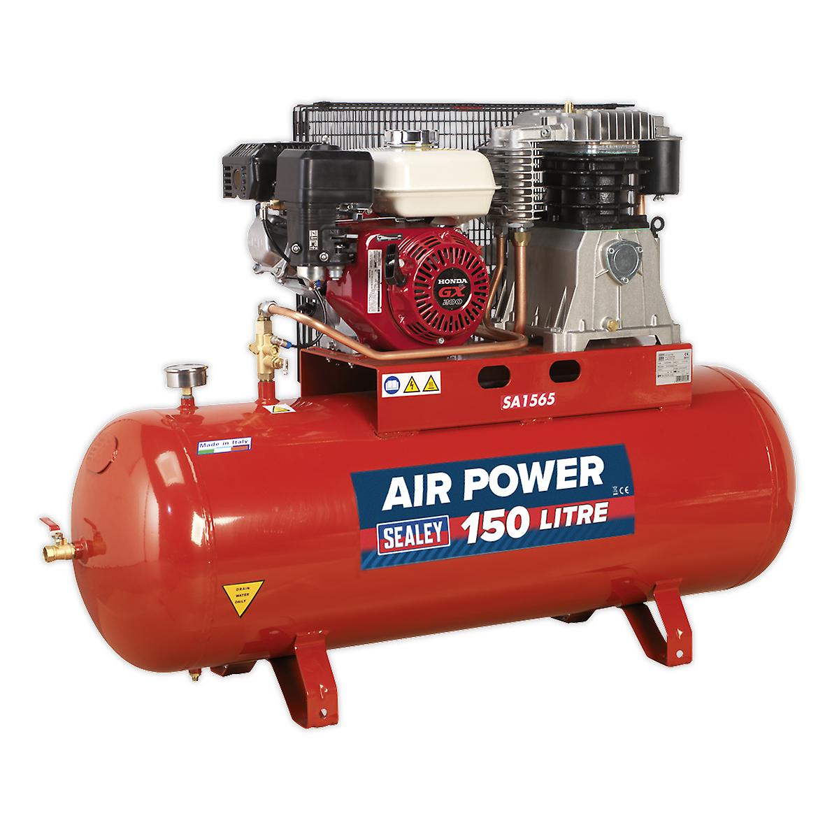 Sealey Sa1565 Compressor 150Ltr Belt Drive Petrol Engine 6.5Hp