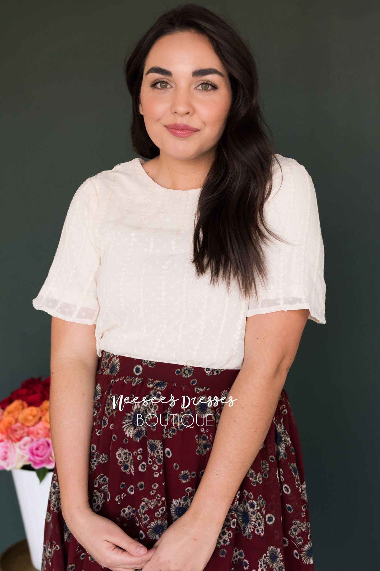 Burgundy Cluster Floral Chiffon Skirt