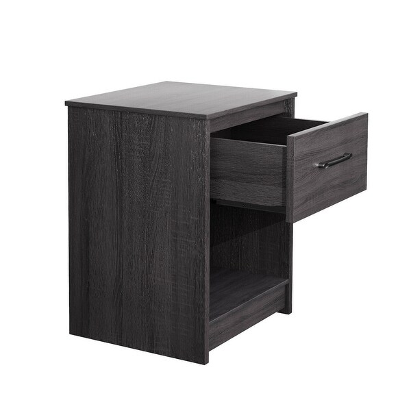 Gymax Nightstand with Drawer Storage Shelf Wooden End Side Table