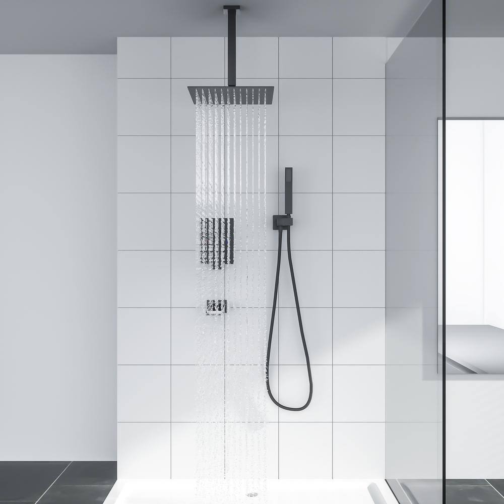 LORDEAR Single Handle 3-Spray High Pressure Tub and Shower Faucet with 16 in. Shower Head in Black Valve Included SLF16015Z-B-16