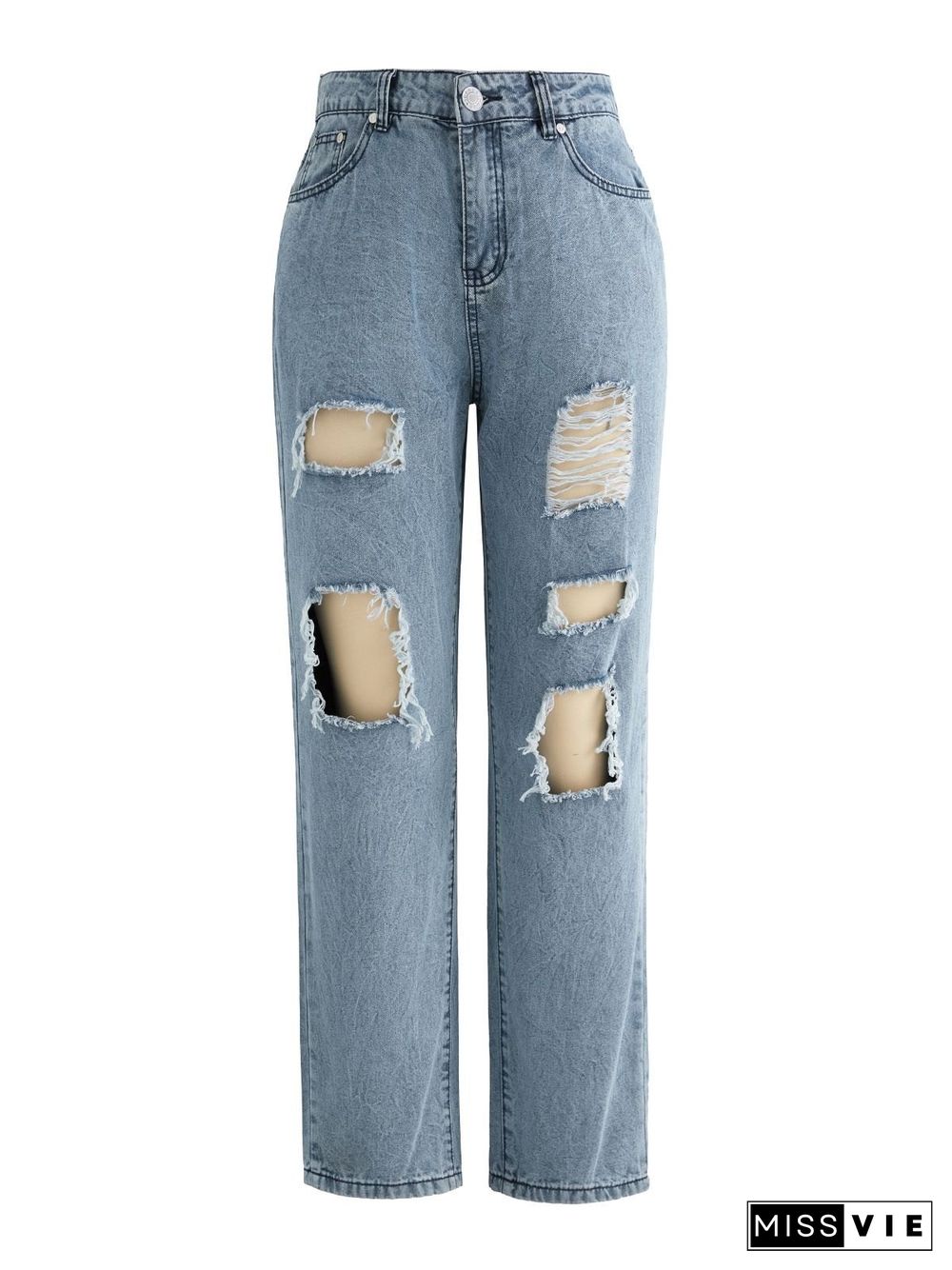 Frayed Holes Distressed Ripped Jeans