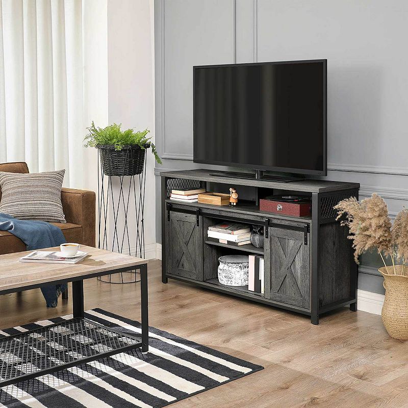 Gray and Black 55 Inch TV Stand with Barn Door