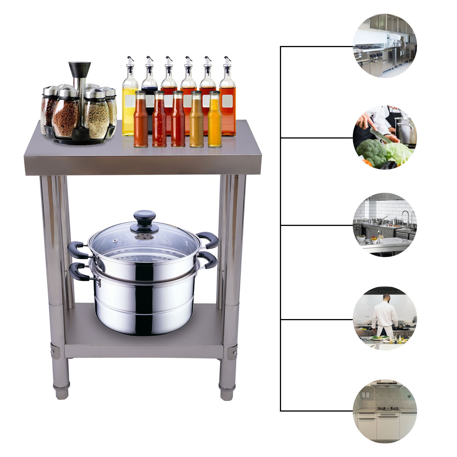 TFCFL 2-Tier Stainless Kitchen Table Commercial Food Prep Worktable for Hotel Bakery