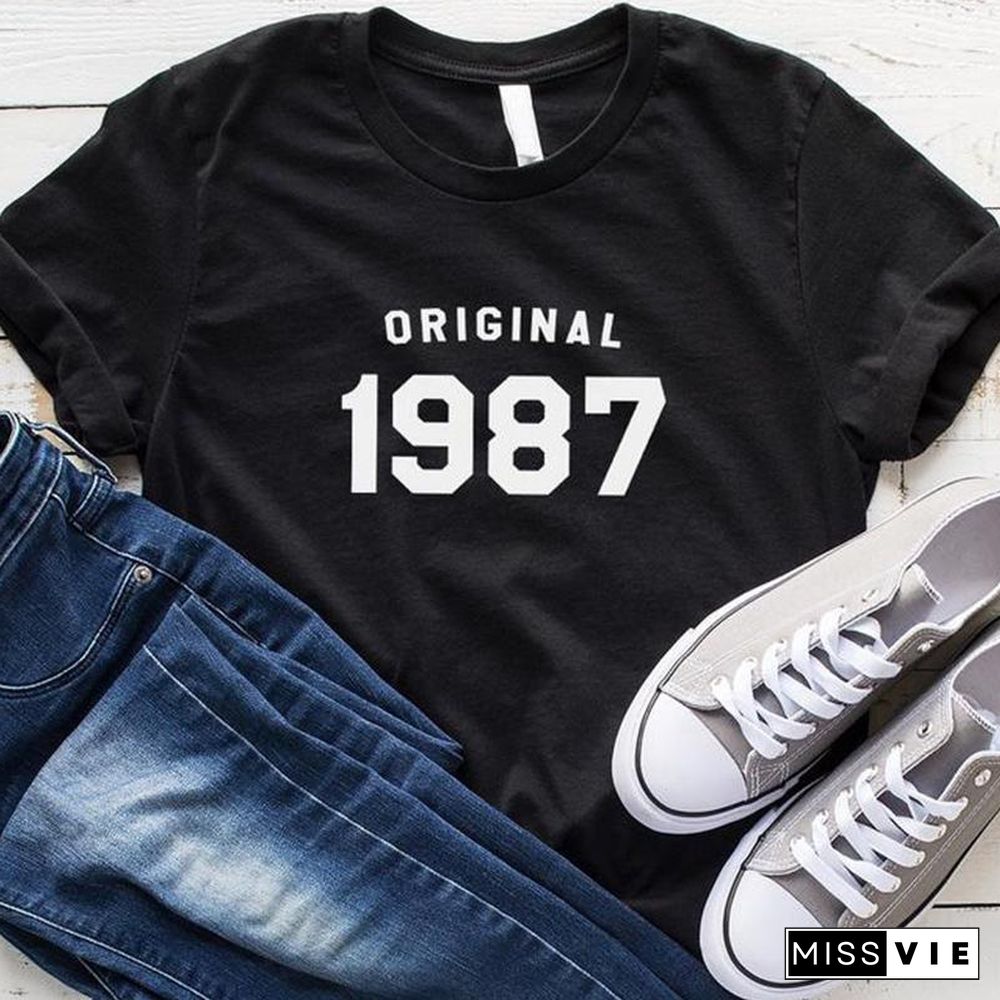 Original 1987 T Fashion Shirts Cotton Aesthetic 35th Birthday Women T-shirt Funny Graphic Casual Crew Neck Short Sleeve Top Tees